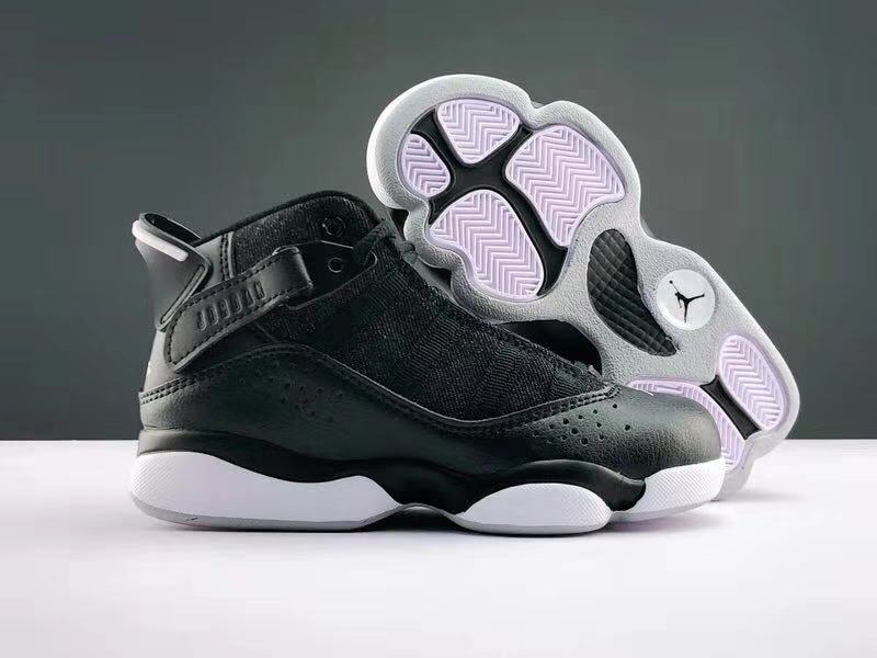 Kids Air Jordan Six Rings Black White Shoes